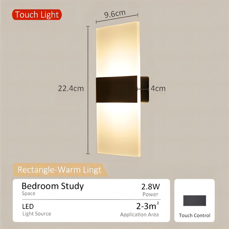SOLO Bedside Wall Lamp Touch Sensor Free Wiring Rechargeable Night Lights Wall Lamps Unplugged Wall Light for Bedroom
