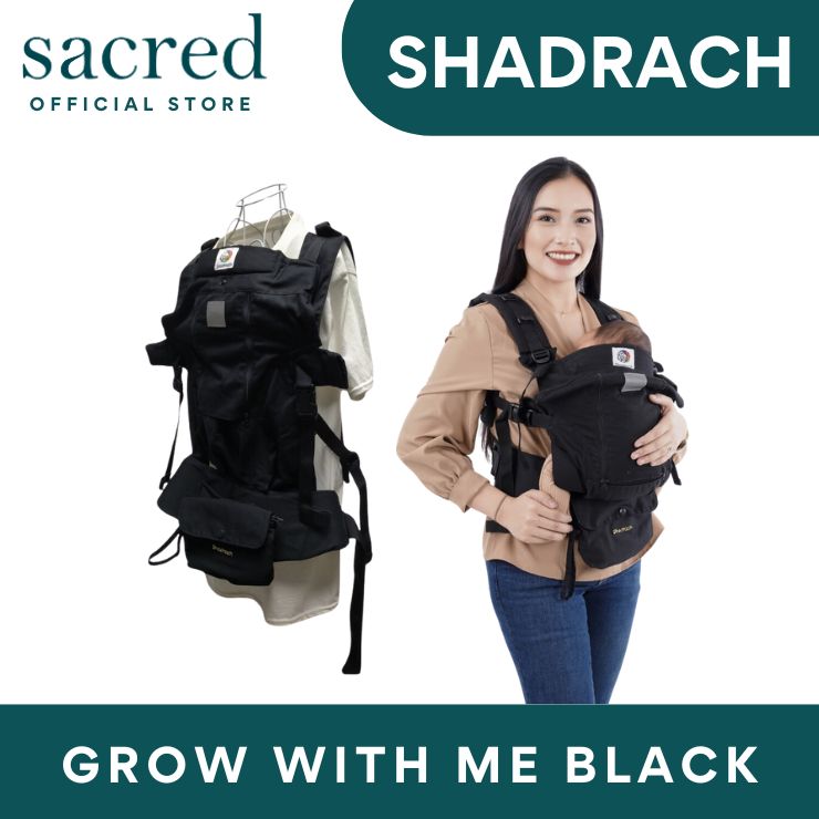 Shadrach Grow With Me Ergonomic Baby Carrier Black Suitable for Newborn to Toddler 3.2-20 kgs (7-44 lbs) I Soft Breathable Fully Customizable