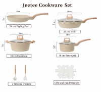 【FREE Spatula & Ladle】JEETEE White Granite Non Stick Induction Cookware Set Makapal 4pcs Kitchen Ware Cooking Set Original on sale All Stoves Suitable