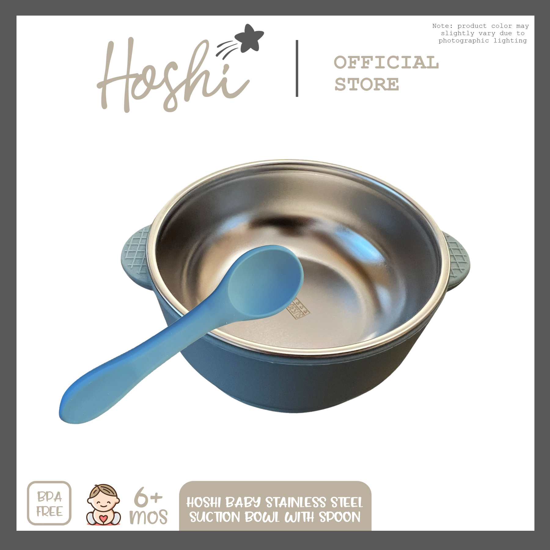 Hoshi Baby 2-in-1 Stainless Steel Bowl with Silicone Suction Base & Feeding Spoon BPA Free 6M+