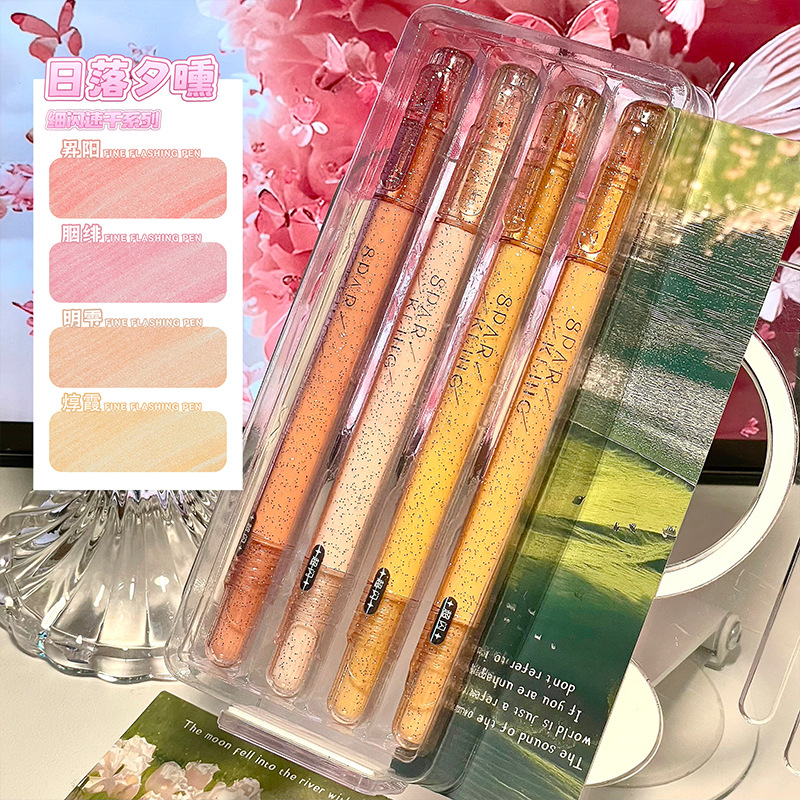4Pcs Glitter Shimmer Highlighter Pen Set Sparkling Fluorescent Marker Handaccount DIY Scrapbook Student Stationery