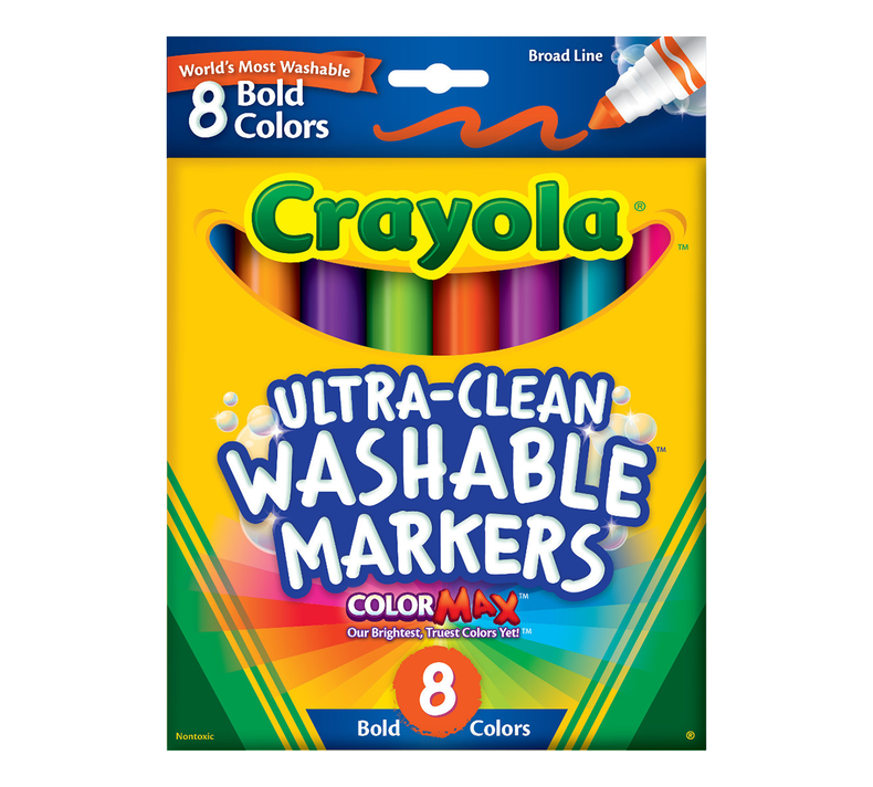 Crayola Ultra-Clean Broad Line Washable Bold Markers 8 Colors Coloring Pens