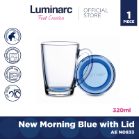 Luminarc 320ml New Morning Blue Coffee Mug with Lid N0833 Tempered Extra Resistant Coffee Tea Mug AARN106