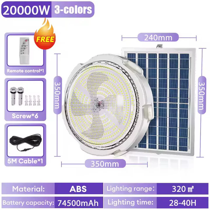 [Free Shipping]40000W solar ceiling light outdoor waterproof IP67 LED indoor light tricolor light warm light white light natural light solar light inside the house solar ceiling lamp chandelier ceiling lights with solar panel remote control