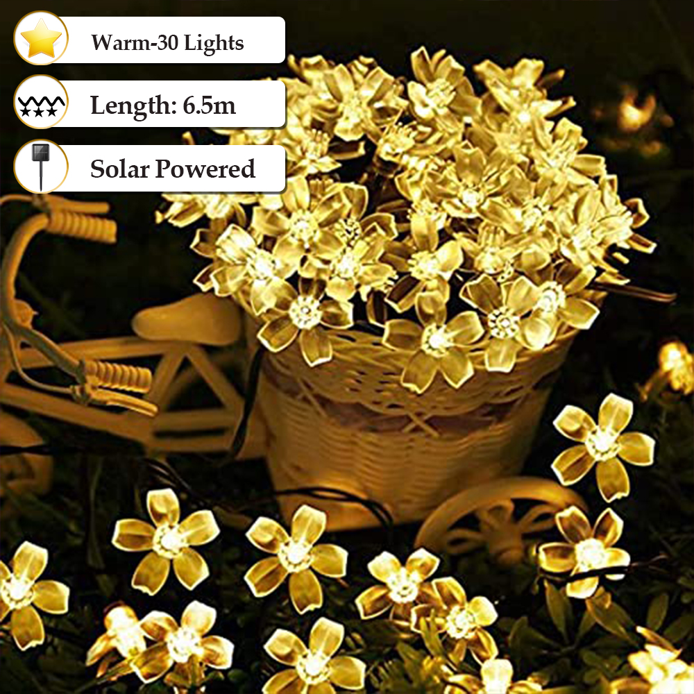 flowers solar power fairy cherry blossoms string lights outdoor garden christmas decoration festoon party home decor energy-efficient waterproof and durable lighting for ambiance and atmosphere