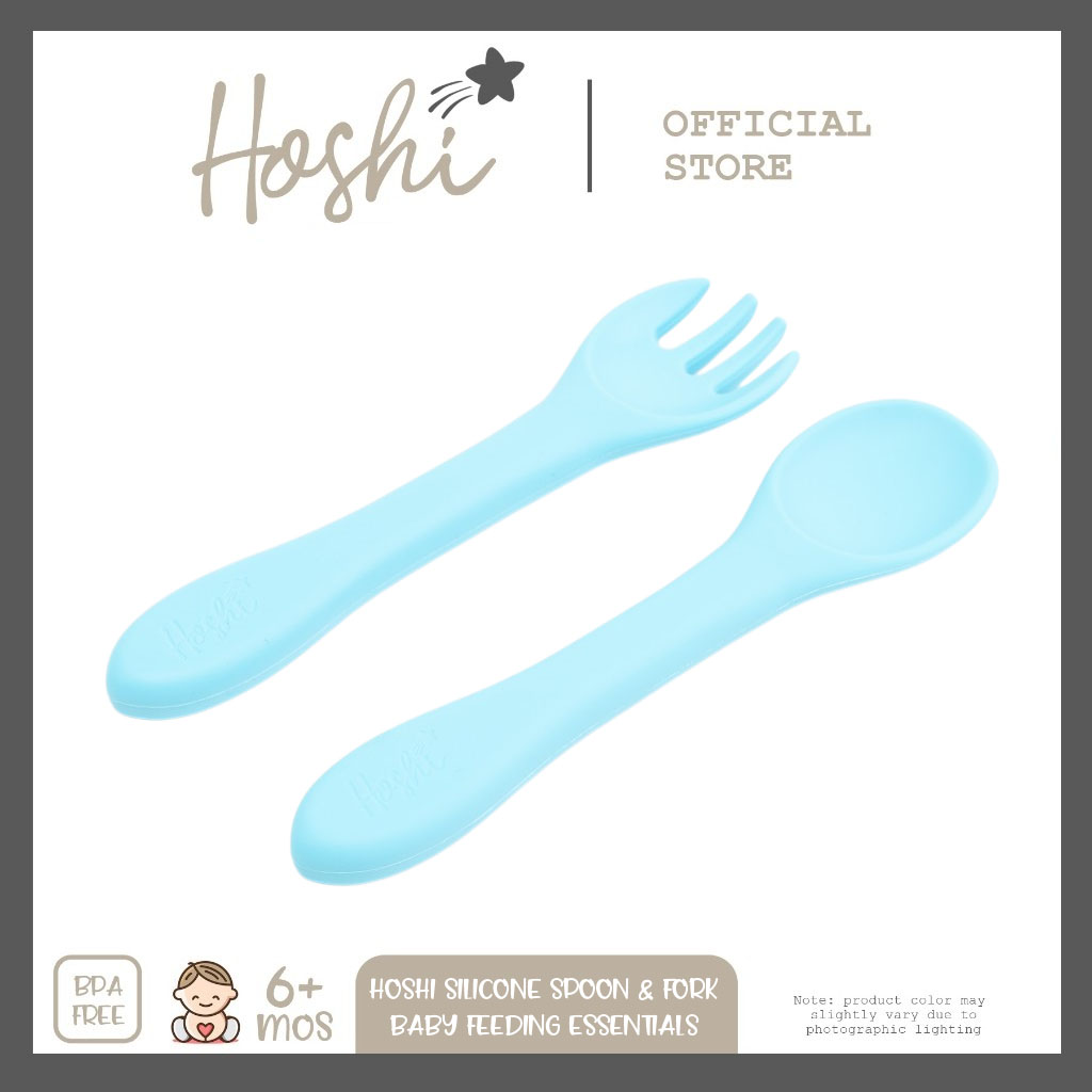 Hoshi Baby Basic Silicone Feeding Spoon and Fork 100% Food Grade Silicone BPA Free Infant 6M+