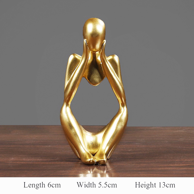 Elegant Golden Thinker Sculpture Figurine Home Decor Statues Modern Bookcase Decor Artwork Decor Desktop Ornament