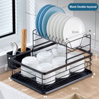 Royalstar 2 Tier Dish Drying Rack with Drip Tray Foldable Dish Plate Drying Rack Organizer Carbon Steel Tableware Shelf Drainer Kitchen Dish Drainer