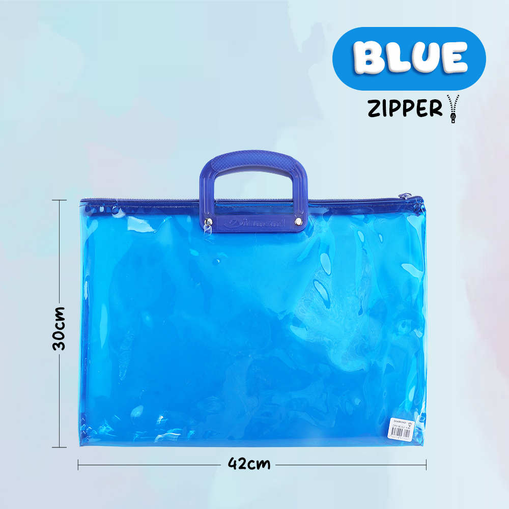FCI Plastic Envelope With Zipper Handle Transparent Long with Bigger Capacity Different Colors for School and Office Use
