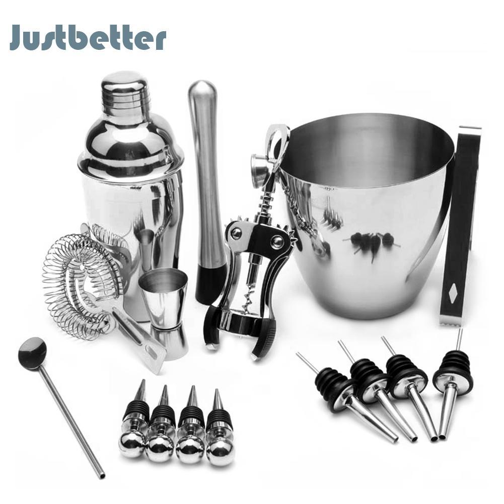 16pcs/set Stainless Steel Wine Mixer Liquor Cocktail Shaker Ice Clip Bucket