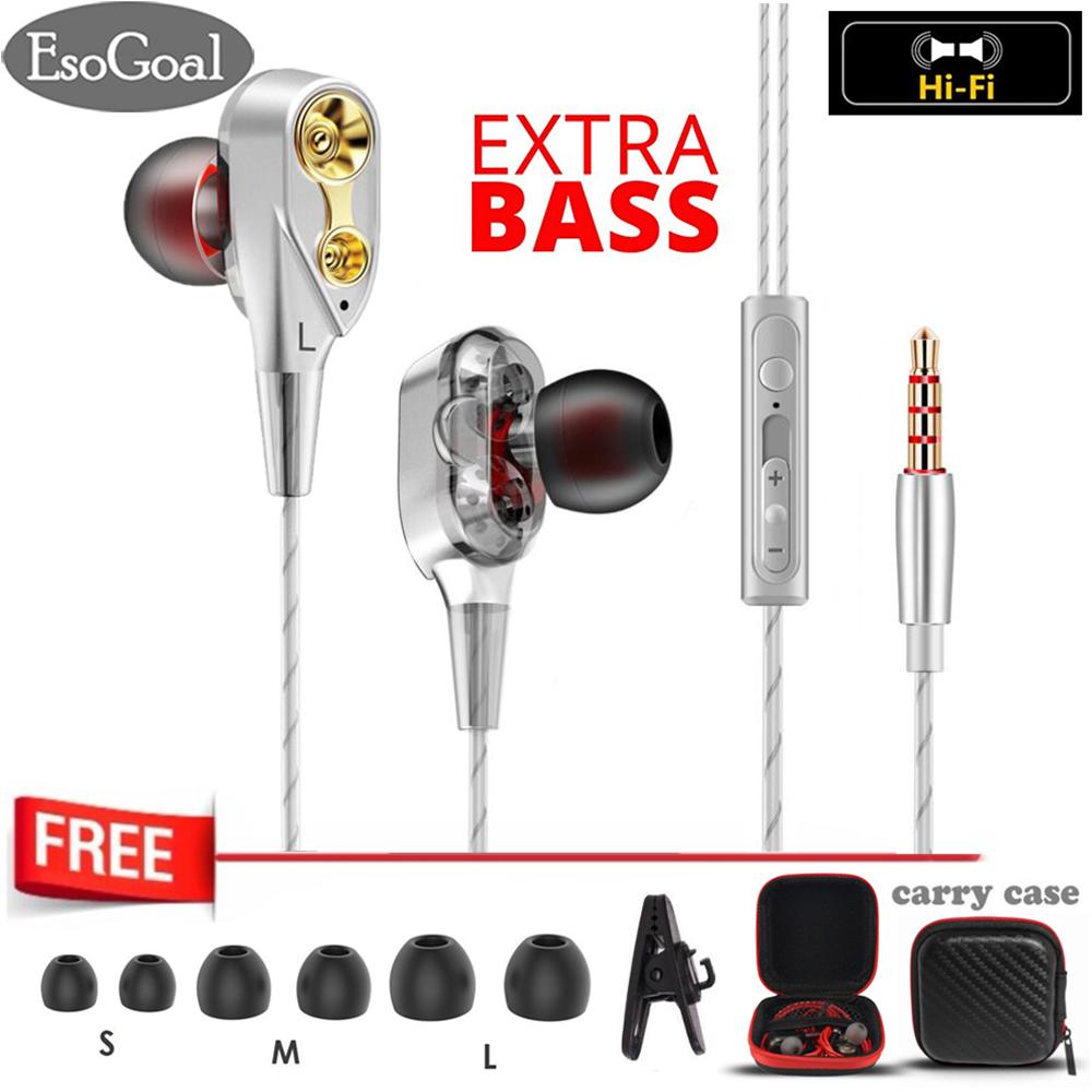 EsoGoal In-Ear Earbuds Headphones Dual Dynamic Drivers Earphones with Mic Strong Bass and Noise Reduction Volume Control Headset and Case for Cellphone