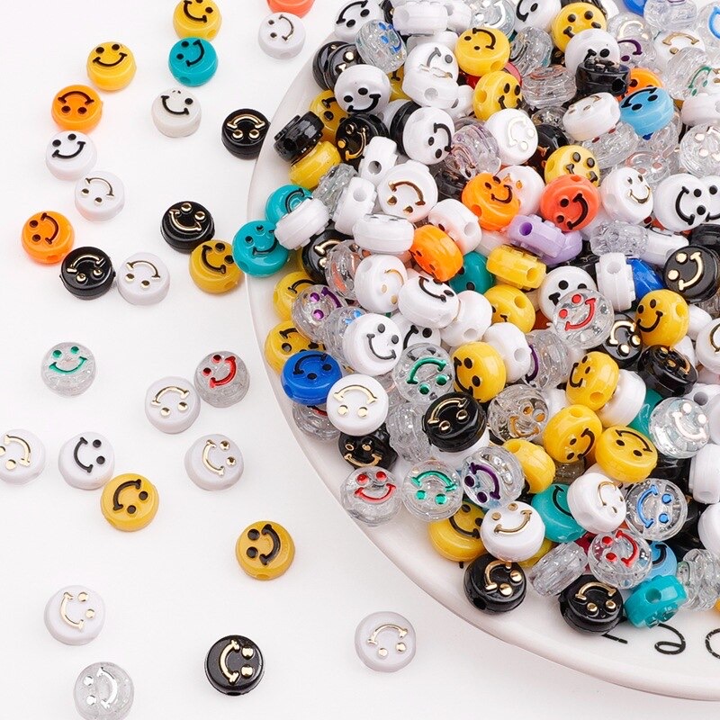 BCD405- 10mm 50pcs Letter Acrylic Smile Face Beads Loose Spacer Beads