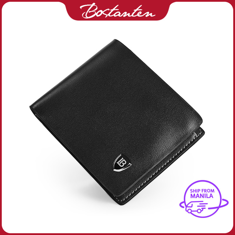 Bostanten Men's Cow Leather Bifold Wallet with Deluxe Credit Card Flip Pocket (Black)