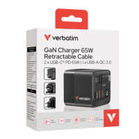 Verbatim ADP-32217 GaN Charger 65W Retractable Cable