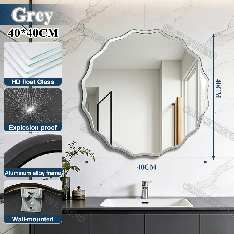 HD Bathroom Mirror Wave Edge Round Mirror with shelf Hanging Mirror Toilet Mirror Bedroom Makeup Mirror Dressing Mirror