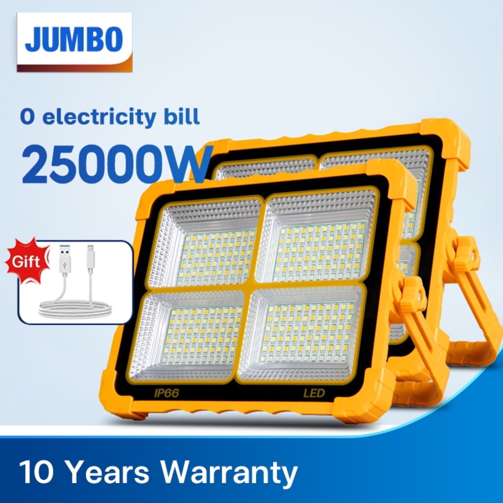 JUMBO Solar Charging Light 20000W Portable LED Camping Lantern with USB Type-C Charging IP68 Waterproof