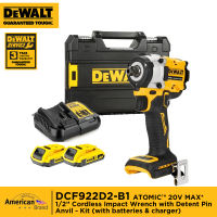 DEWALT DCF922D2-B1 ATOMIC™ 20V MAX* 1/2” Cordless Impact Wrench with Detent Pin Anvil - Kit (with batteries & charger)