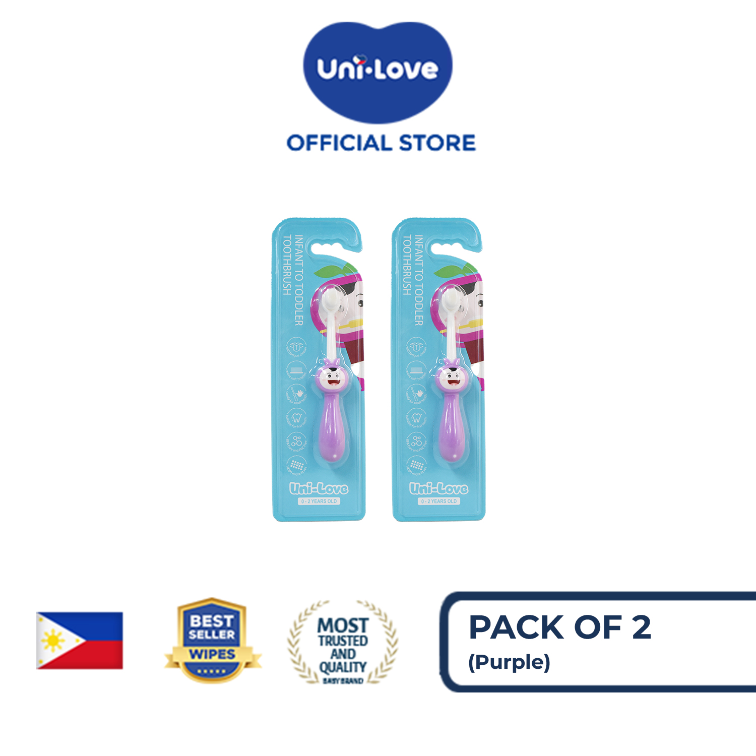 Uni-Love Infant to Toddler Toothbrush (0-2 Years Old) PURPLE Pack of 2