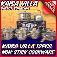 KAISA VILLA COOKWARE SET / Best Quality Authentic 12PCS Kaisa Villa Cookware Set / 100% original non-stick Stainless Steel Marble Multifunctional Boiler Korean 1.5L Waffle Maker Machine Non-Stick Wok pan