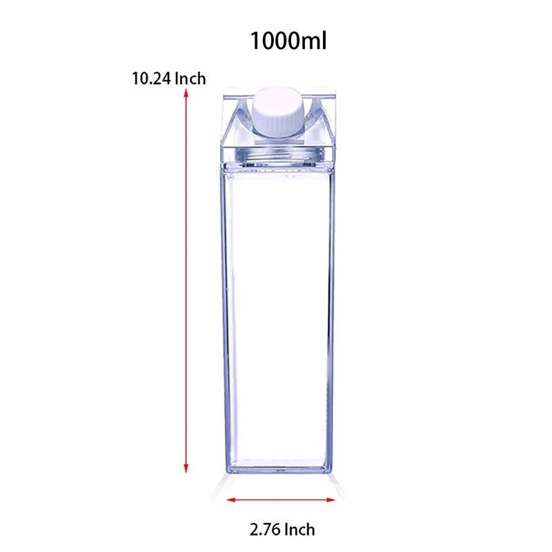500/1000ML Acrylic Water Clear Transparent Bottle Stylish Milk Carton Shaped Water Bottle Milk Tea Juice Bottle