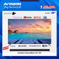 Avision 55 Inch Frameless 4K Smart Digital LED TV 55UL85C with SB-121 2.1 Soundbar Speaker