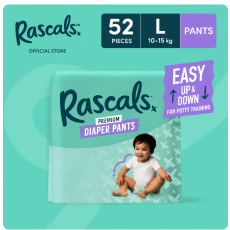 Rascals Pants LARGE (10-15 kg) - Jumbo (52 pcs) or Convenience (54 pcs)
