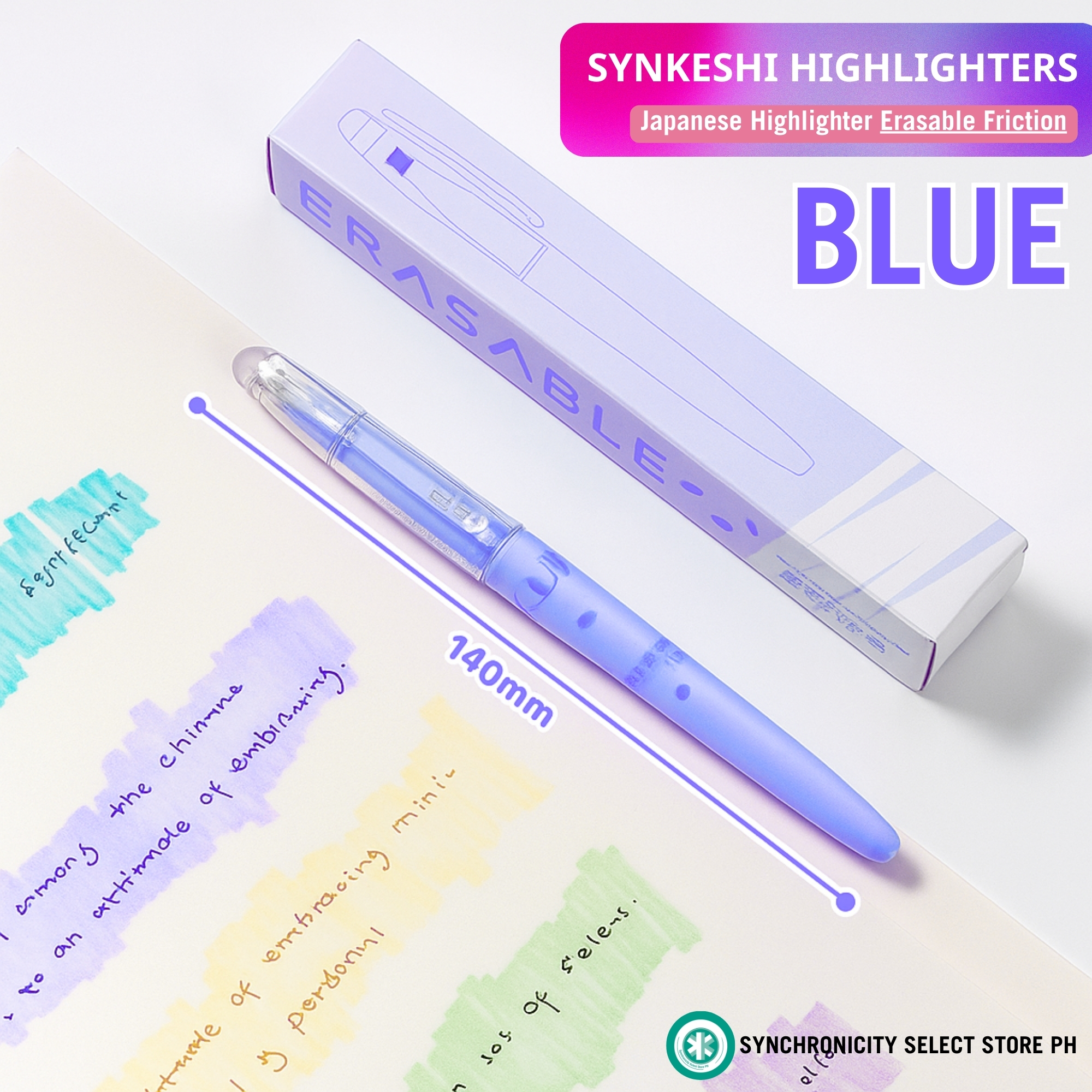SYNKESHI Japanese Erasable Friction Highlighter – Study Hack Edition Highlight & Erase for Textbooks Notes and Exams Clean & Reusable Perfect for Students Library Books Shared Materials Color-Code Your Learning Without Leaving Marks - Smart Study