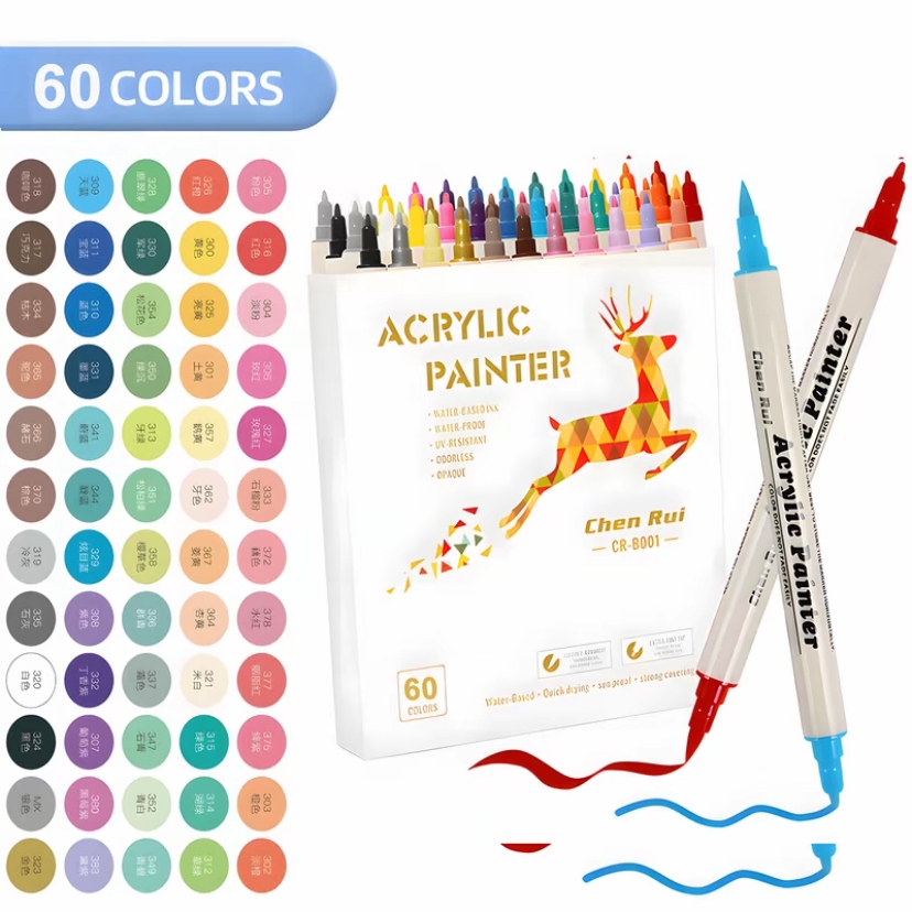 12/24//60/80 Colors Dual Tip Acrylic Marker Pen Set Coloring Set Highlighter Pen Color Marker Set Art Supplies