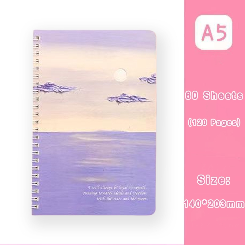 4/8/10 Pcs A5 Oil Painting Coil Notepad Flip Spiral Notebook ins Style Landscape Aesthetic School Supplies