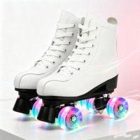 Mega Mall Adult Roller Skates Four Wheel Skates PU Leather Flashing Wheels Outdoor Skating Shoes For Men Women Beginners