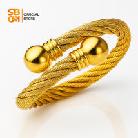 SBGM Jewelry Unisex 316L Stainless Steel 18K Gold Plated or Two-Tone Twisted Bangle 7 Inches with Jewelry Box