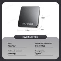 ALLTOU Coffee Scale 0.1g-5000g Kitchen Scale Digital Electronic Weight Scale  With Timer Coffee Scale Rechargeable Weighing Scale
