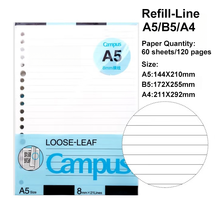 Notebook Loose Leaf Refill A5/B5/A4 Binder 20/26/30 Holes Binder Refillable Refill Papers