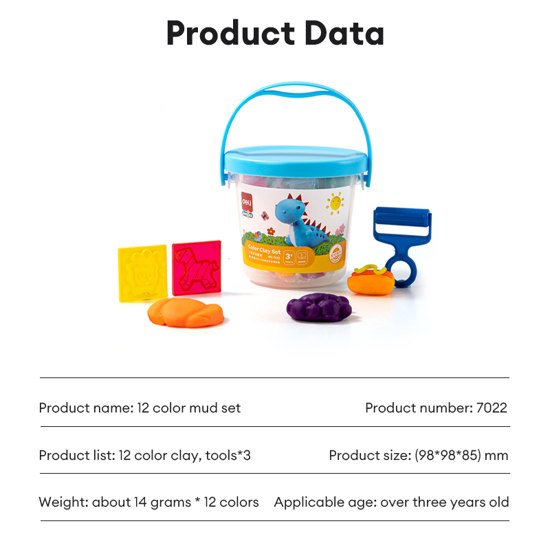 Deli 12/24 Colors Clay Dough Set Soft Clay Magic Clay Non-Toxic Air Childrens for Kids DIY With Tools 7031 7022