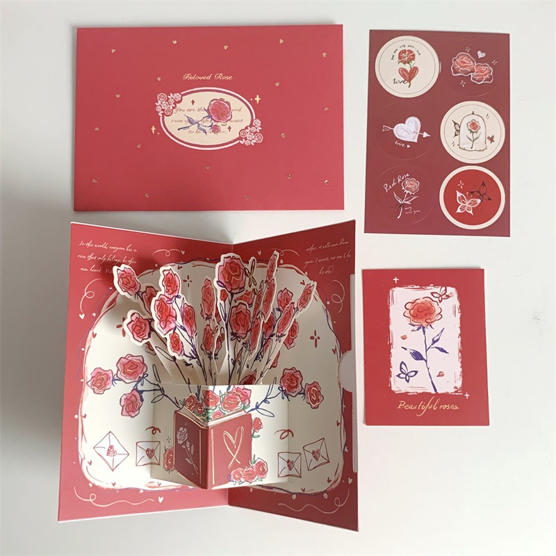 3D Pop Up Love Greeting Card with Envelope for Mothers Day and Birthday Rose Gift