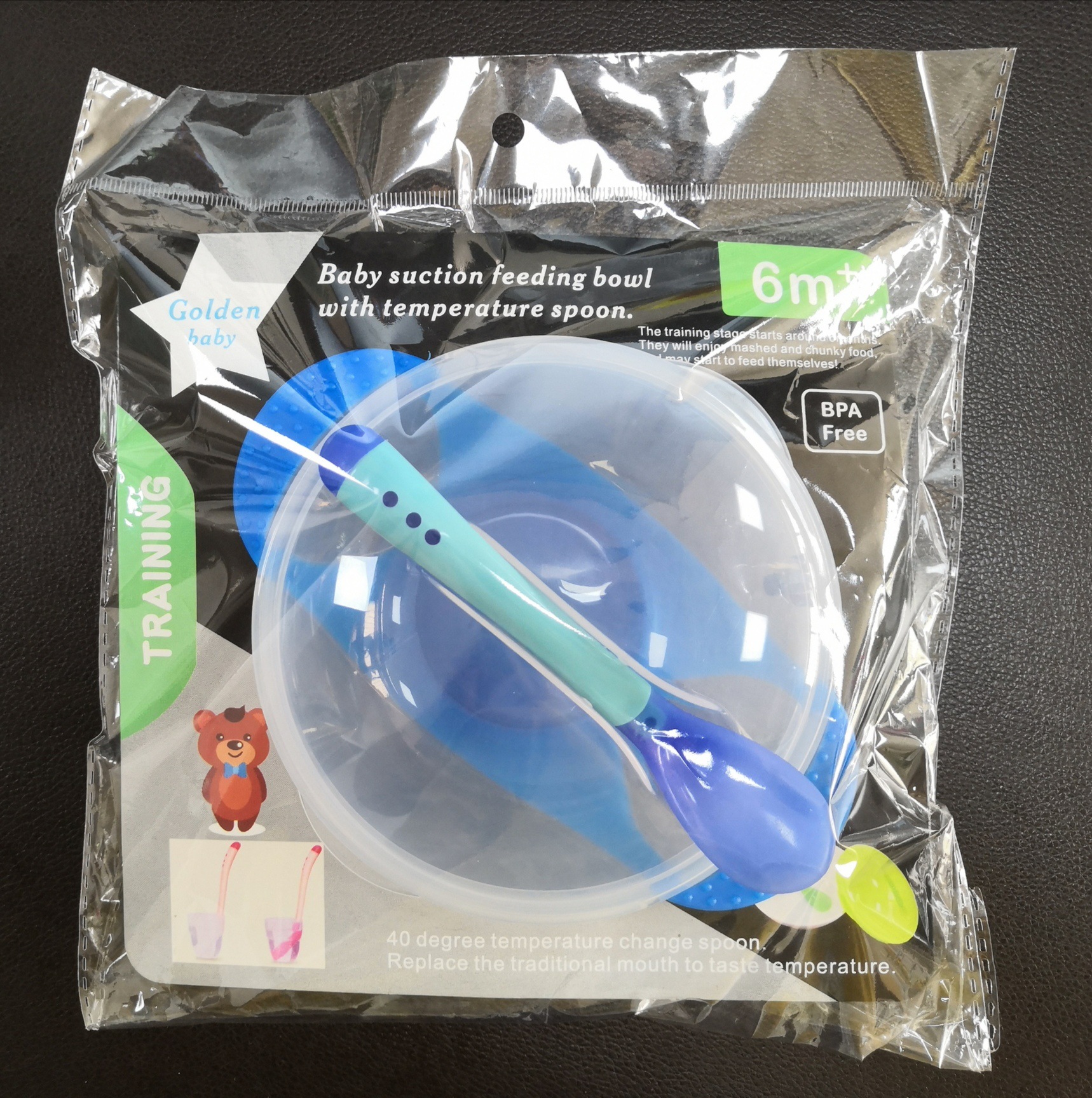 3in1 Baby Feeding Bowl Set Anti Fall Suction Toddler Temperature spoon Changing Non-Slip silicone Training Eating Bowl