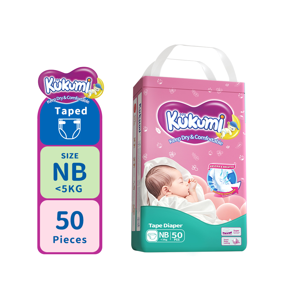 Kukumi Diaper Tape 50 Pcs Super Absorbent And Breathable Diaper For New Born Baby Newborn