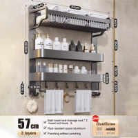 BITASSET Water-Resistant Stainless Steel Wall-Mounted Shower Organizer with 3-Tier Storage Rack and Towel Hanger