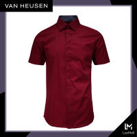 Van Heusen Mens Slim Fit Plain Short Sleeve Shirt w/ Basic Collar (Maroon)