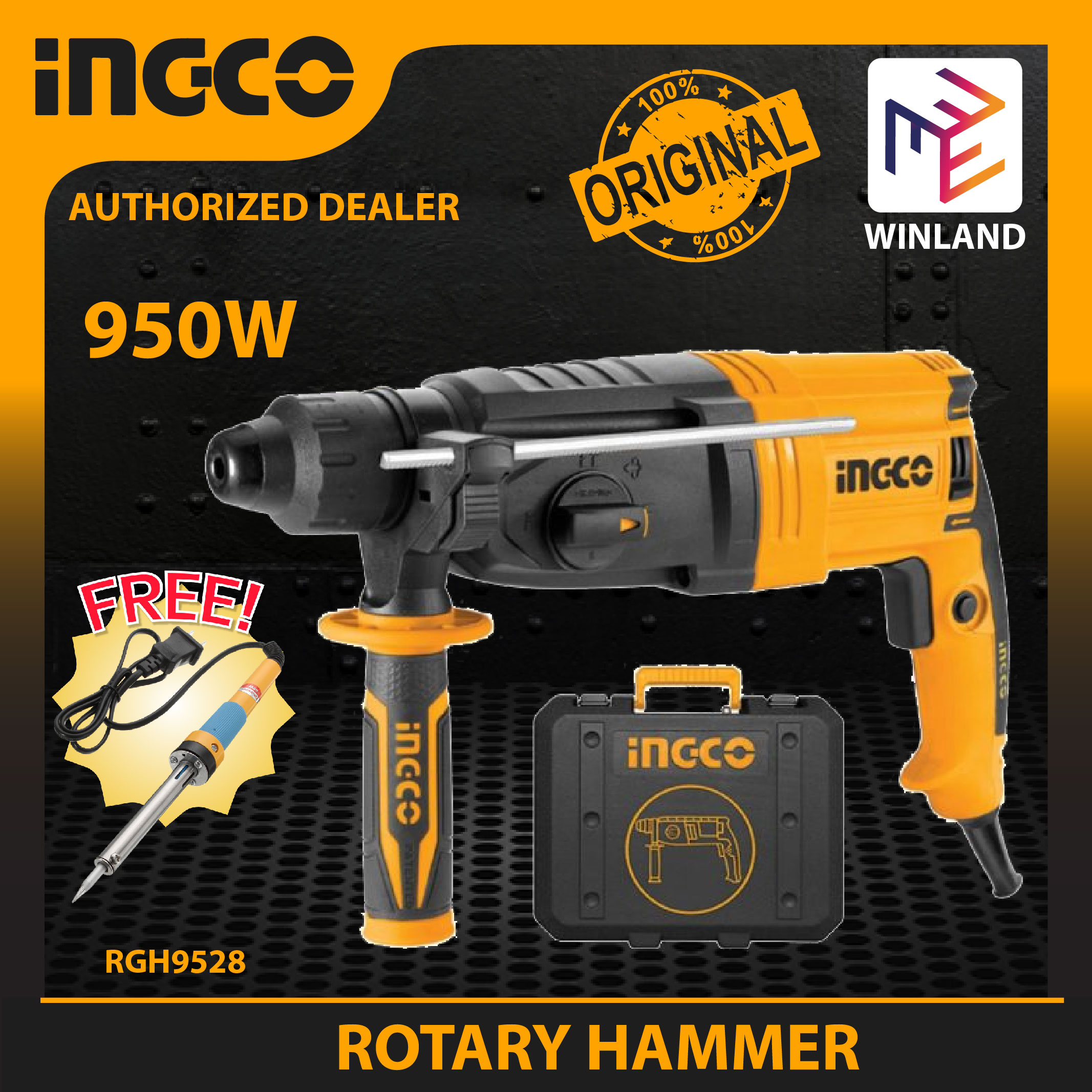 INGCO Original Rotary Hammer Power Tool 950W with Free Soldering Iron