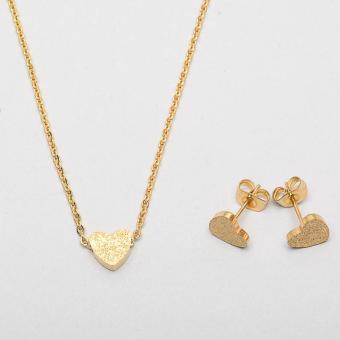 The Price Of Stainless Steel Gold Heart Design Set Necklace And Stainless Steel Frosted Heart Necklace And Earrings Set Gold