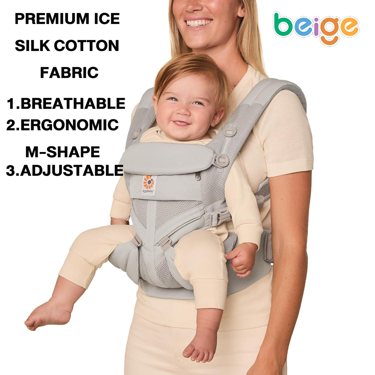 Beige Baby Carrier Baby Sling Carrier Infant with Breathable Lightweight Multifunctional Bag Breastfeeding Cover