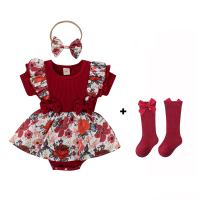 Baby Girls Romper Dress Set Floral Print Ruffle Jumpsuits Baby Girl Outfits Dress With Headband Clothes Set For Newborn