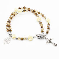 Blessed Mother Crystal Rose Catholic Rosary Bracelet - Mama Mary Miraculous - Artesano