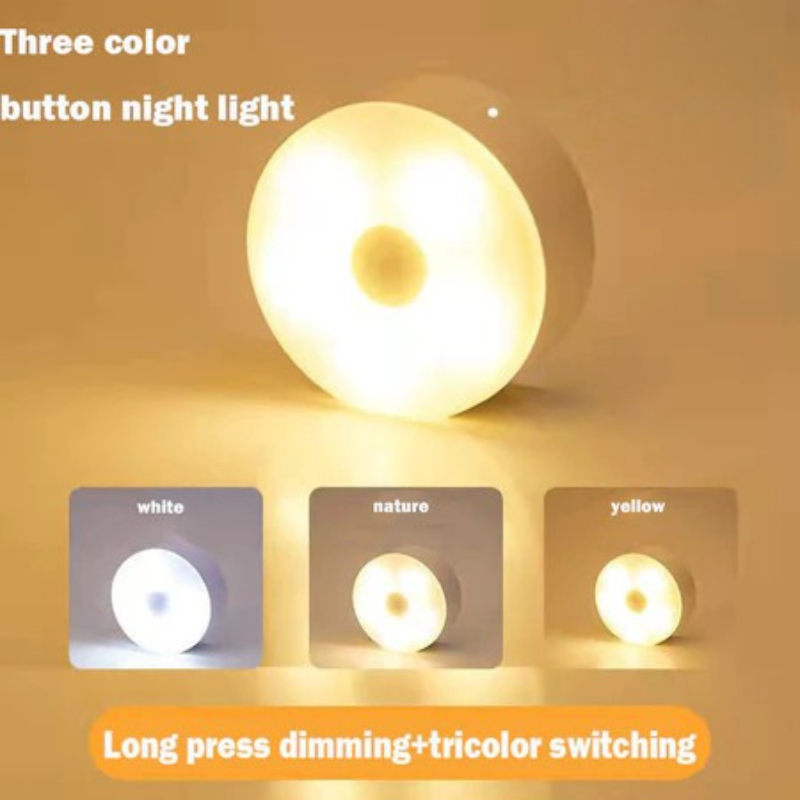 Stick Tap Push Lamp Night Light USB Rechargeable Stick-on Push Light Wireless Cabinet Counter Mini Night LED Lighting Tricolor light
