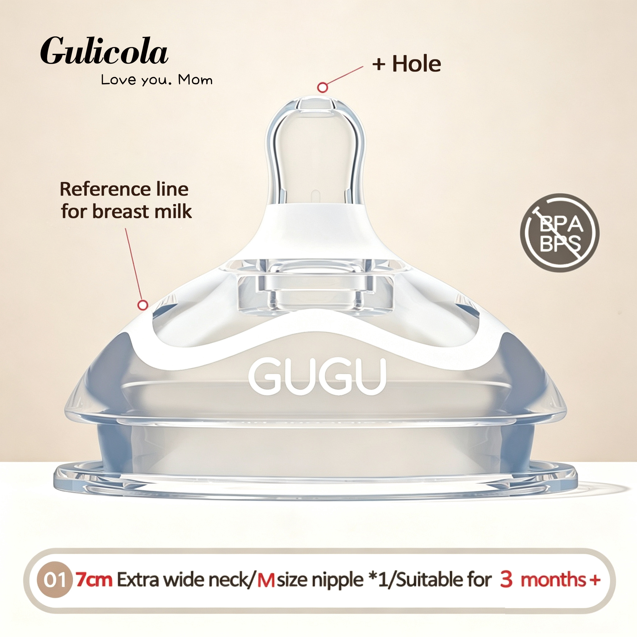 Gulicola 200ML/260ML/300ML PPSU Baby feeding bottle with Anti-colic nipple 7cm Extra wide neck BPA-free