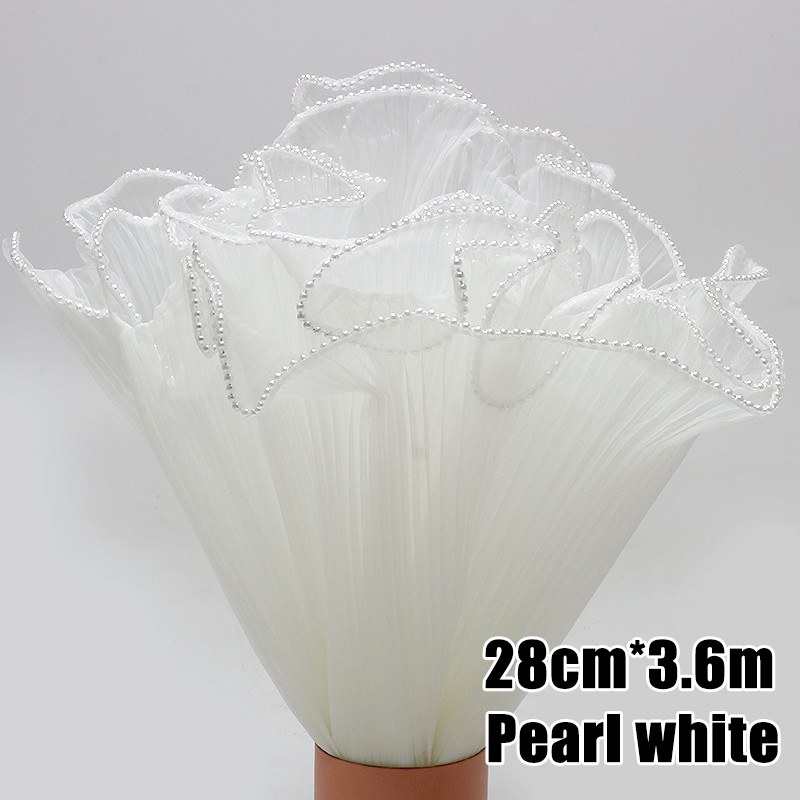 （3.6M）Pearl Pleated Yarn Flower Mesh Wrapping Paper Pleated Yarn Flower Bouquet Packaging Material