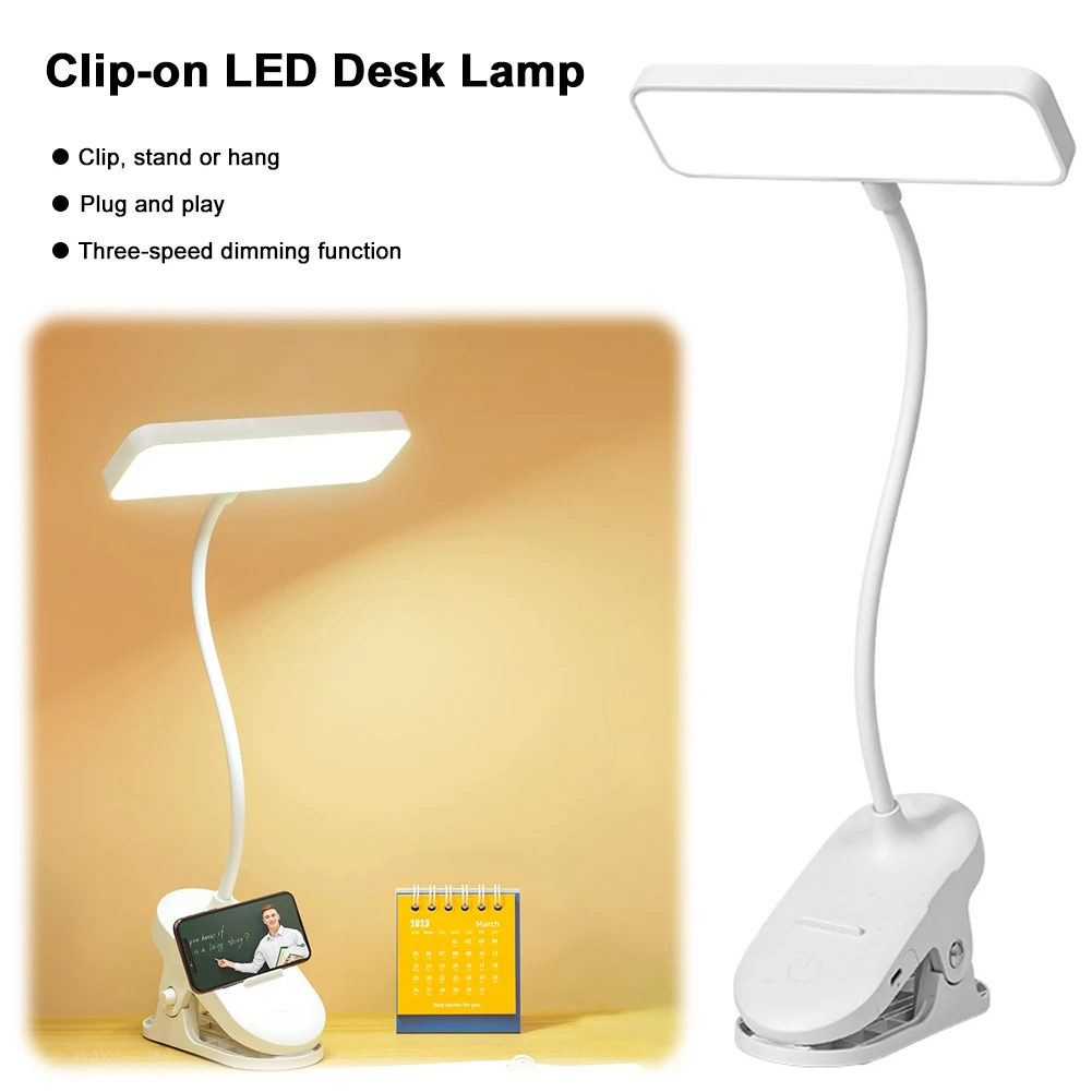 IMUTO LED Rechargeable Clamp Desk Lamp Flexible Study Light Portable Lights Dimmable Reading Table Lamp