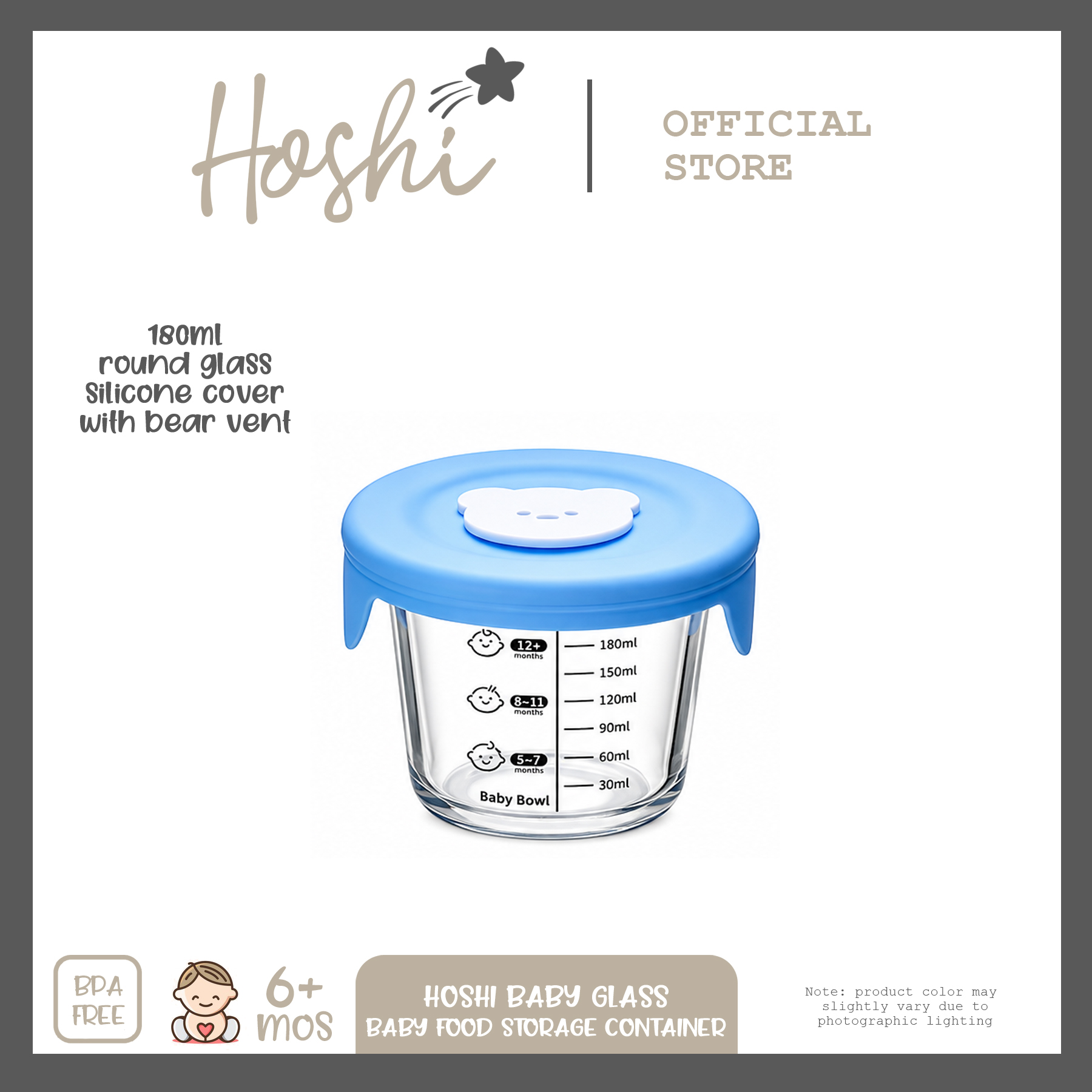 Hoshi Baby Airtight Toughened Glass Baby Food Freezer Storage Container with Food Grade Silicone Lid 160ml 6M+