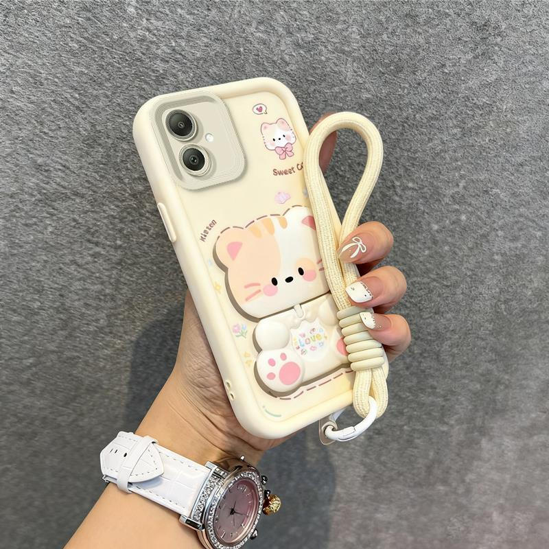 Feadship Case for samsung A06 A07 A17 a04 a04s a04e a05s a05 a06 a16 5G phone casing Softcase silicone shockproof Cover new design aesthetic cute cat with holder & lanyard JTDTMMZJ06